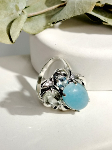 Серебряное кольцо ETERI c аквамарином, празиолитом и топазом